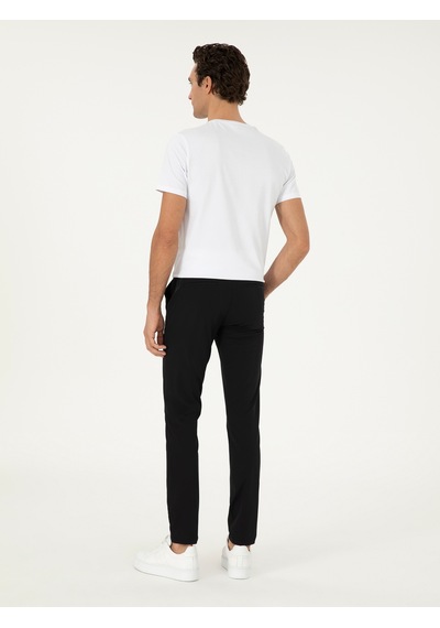 Cacharel Siyah Slim Fit Beli Lastikli Esnek Kanvas Pantolon