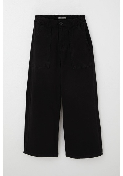 Breeze Kız Çocuk Gabardin Pantolon Geniş Paça Beli Lastikli 5-9 Yaş, Siyah Siyah