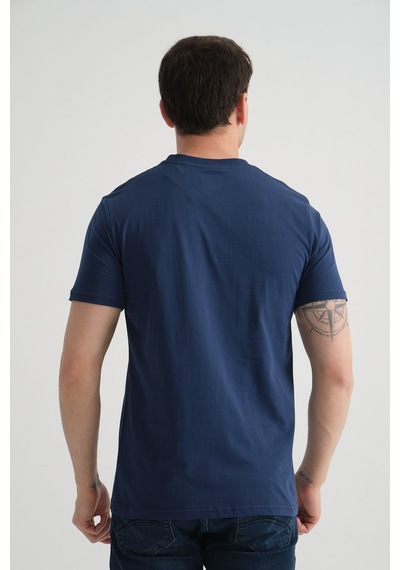 Shooter Sportwear Shooter Erkek Pamuklu Esnek T-shirt Standart Kalıp Minimal Logolu İndigo