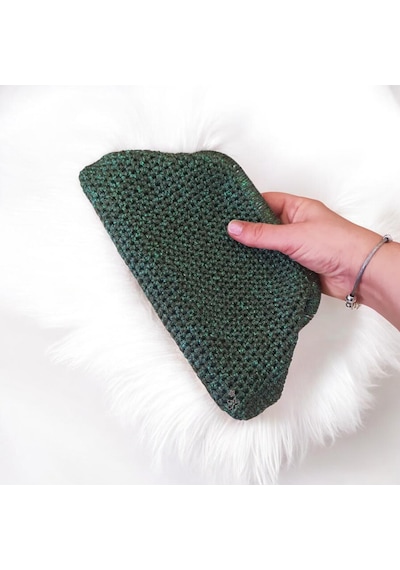 Simli El Örgüsü Kadın Clutch Çanta Astarlı Şık Gece Ve Makyaj Çantası Yesil