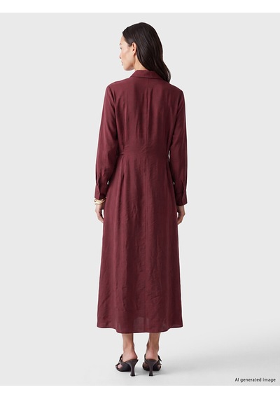 Lcw Everyday Bordo Beli Büzgülü Kadın Gömlek Elbise