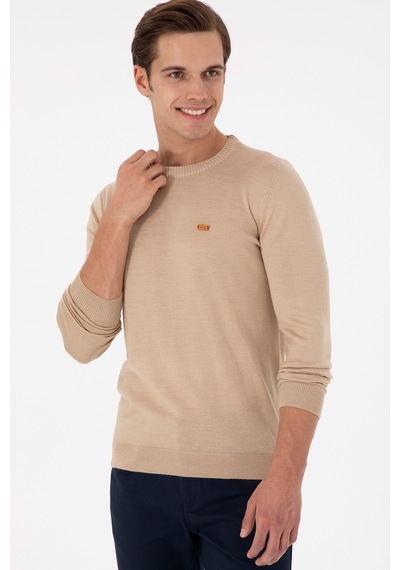 U.S. Polo Assn. Erkek Slim Fit Bisiklet Yaka Kum Melanj Kazak 50297040-VR123