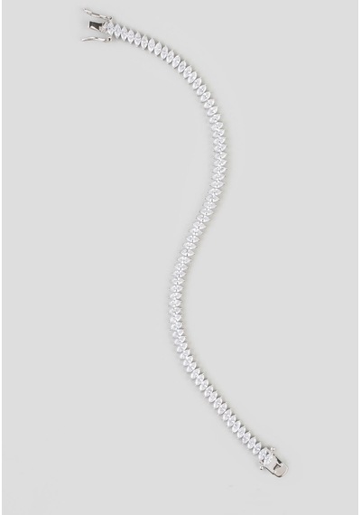 So Chic  Parlak Taşlı 18 Ayar Beyaz Altın Kaplama 18 CM Gümüş Tasarım Bileklik