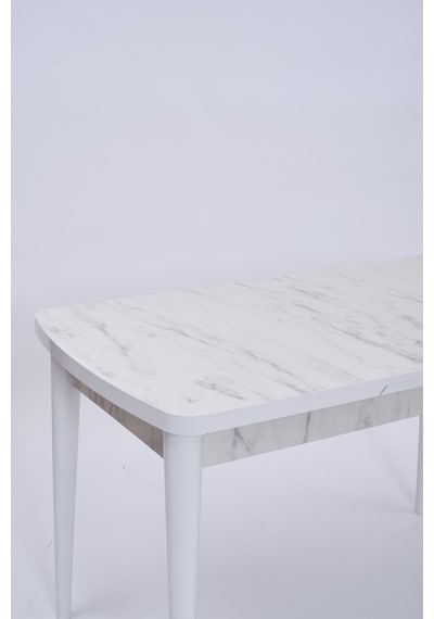 Nehir Mdf Lak Panel Mutfak Masası 75x130cm Beyaz Mermer Nehir Mdf Lak Panel Mutfak Masası 75x130cm Beyaz Mermer