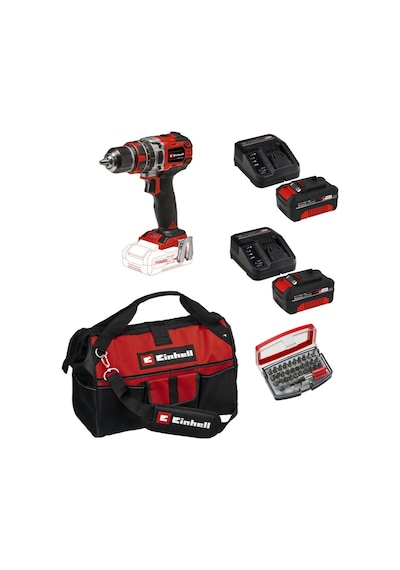 Einhell TP-CD 18/50 Li-ı Bl Solo Darbeli Akülü Vidalama + 2x4AH Akü + 32 Parça Bits Uç Seti 45/29 Kumaş Çanta