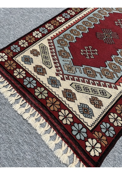 El Dokuma Yağcıbedir Halısı 72x115 Turkuaz Kök Boya Yün Halı Turkuaz