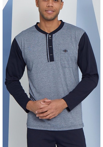 Kly Erkek Uzun Kol Midi Yaka Lacivert Pijama Takımı C9t2n5o7 001