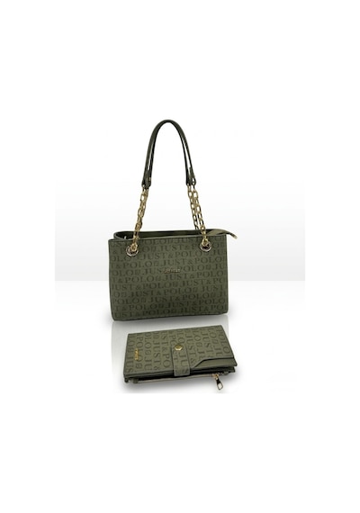 Just Polo Özel Günlere Uygun Baskılı Şık Omuz Çantası Ve Cüzdanı Kombin Shopper Yeşil