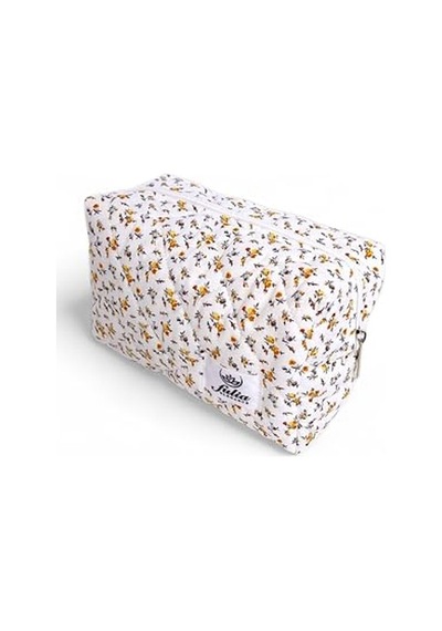 Makyaj Çantası Makeup Bag Kapitone Bakım Seyahat Kozmetik Çantası Beyaz-sarı