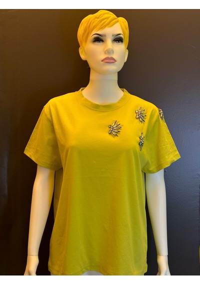 Taş İşleme Yeşil %100 Pamuk Kadın T-shirt Bluz Renkli