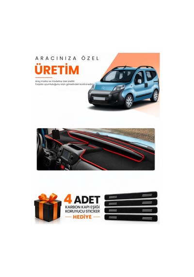 Cıtroen Nemo 2007-2020 Uyumlu Torpido Koruma Örtüsü Oto Kılıfı - Siyah Kırmızı