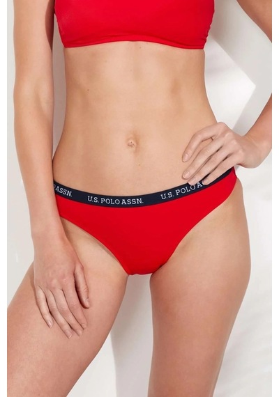 U.S. Polo Assn. Kadın Kırmızı Kalın Kenarlı Lastikli Bikini Alt Kırmızı