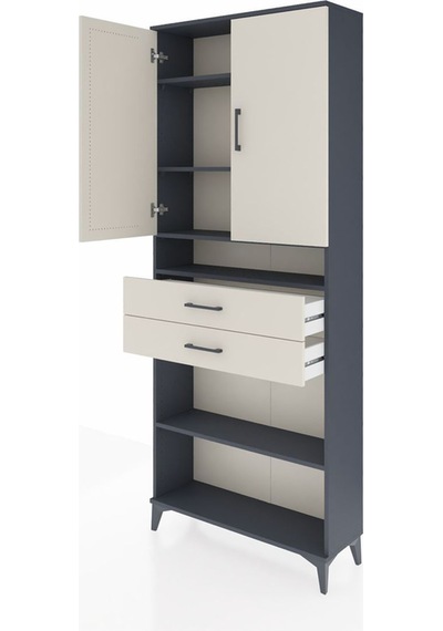 Arges Dolap 5 Raflı 2 Çekmeceli 2 Kapaklı 88x30x221 Antrasit-aytaşı Antrasit