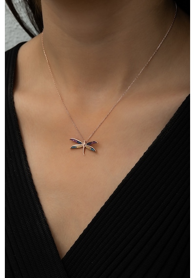 Papatya Silver Yusufçuk Kolye Renkli Taşlı Rose Gold Kaplama 925 Ayar Gümüş, UVPS100494