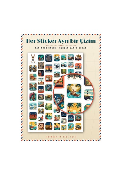 Seyahat Sticker Seti 400+ Adet Travel Retro Şehir 9 Farklı Boy Ajanda Planner Scrapbook Journal A4 Çok Renkli