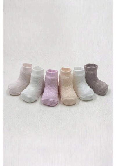 Cocole Socks Kız Bebek Soket Çorabı Kraft Kutulu 6'lı Set Pamuklu 0-1 Yaş Zigzag Kabartma Çok Renkli