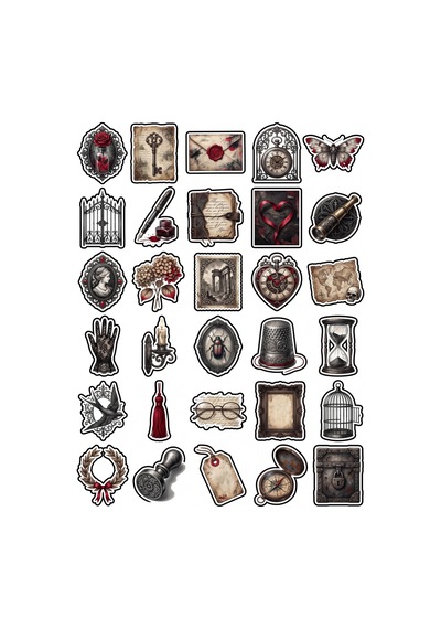 Cadılar Bayramı Gotik Vintage Sticker Seti 150 Adet - 5'li Mega Paket No03 - Laptop Defter Ajanda Çok Renkli