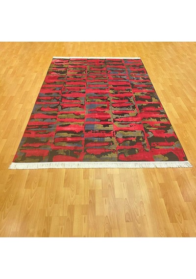 Çağdaş Desenli 200 X 300 İpek Halı Kırmızı