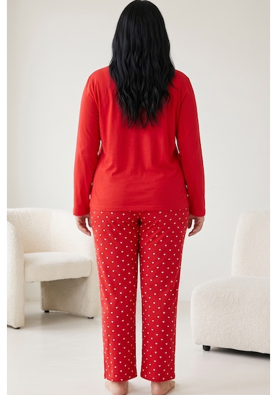 Siyah İnci Nakışlı Pamuklu Likralı Büyük Beden Battal Boy Örme Pijama Takım 26240885 Kırmızı Siyah İnci Nakışlı Pamuklu Likralı Büyük Beden Battal Boy Örme Pijama Takım 26240885 Kırmızı