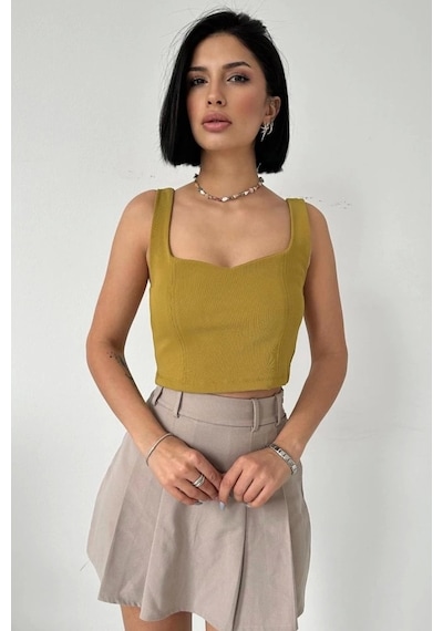 Defymoda Yağ Yeşili Askılı Bluz Yağ Yeşili