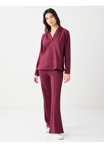 Jimmy Key Bordo Yüksek Bel Bol Paça Modal Jogger Pantolon 5ww114328562