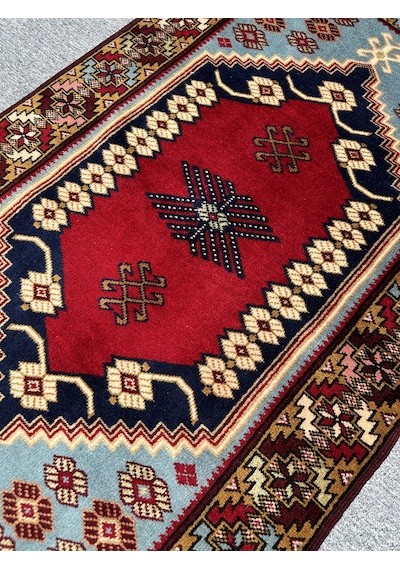 El Dokuma Yağcıbedir Halısı 85x140 Turkuazlı Kök Boya Yün Halı Turkuaz
