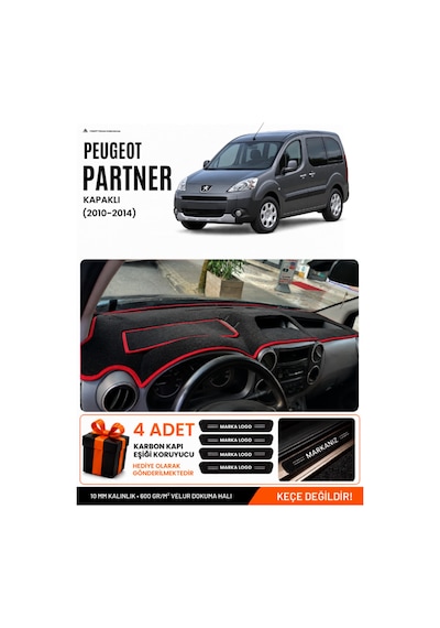 Peugeot Partner Kapaklı 2010-2014 Uyumlu Torpido Örtüsü - Siyah Kırmızı