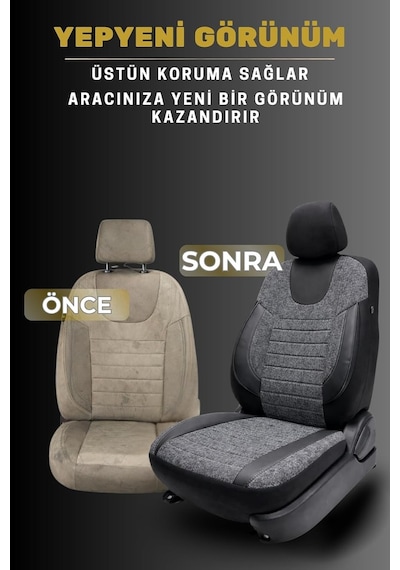 Lifos Serisi Koton Kumaş Universal Oto Koltuk Kılıfı Tam Set Gri Genel