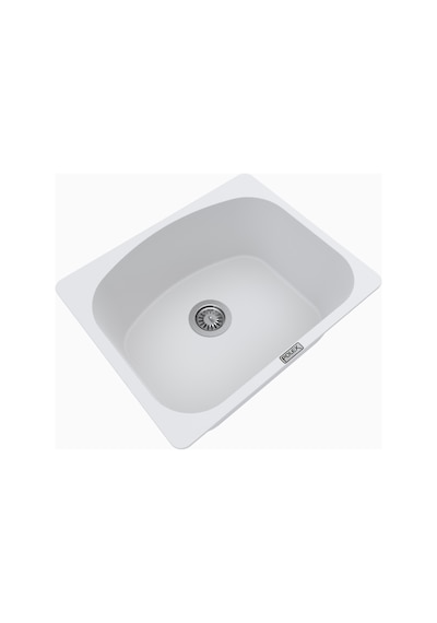 Polex Cristalüx Granit Evye P-OL60 Beyaz Tezgah Altı Ve Tezgah Üstü Kare Mutfak Evyesi 60x49.5 CM