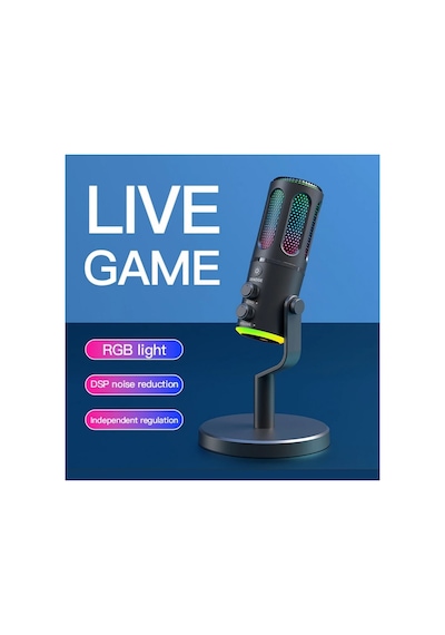 Rgb Led Işıklı Yayıncı Mikrofonu Usb Girişli Stüdyo 48khz/16bit Vokal Kondenser Kardioid Mikrophone