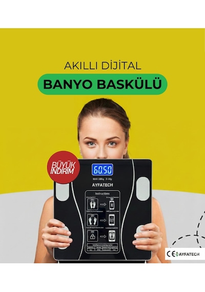 Ayfatech Dijital Baskül Yağ, Su, Kas, Vücut Kitle Endeksi Kilo Ölçer Tartı