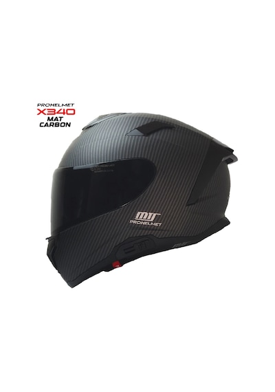 X340 Mat Carbon Kapalı Model Kask Siyah Camlı+güneş Vizörlü Mat Siyah Carbon