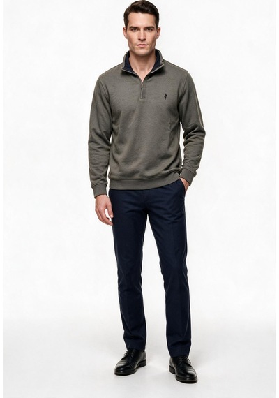 Legato Erkek Dik Yaka Yarım Fermuarlı Pamuk Karışımlı Uzun Kollu Sweatshirt Haki
