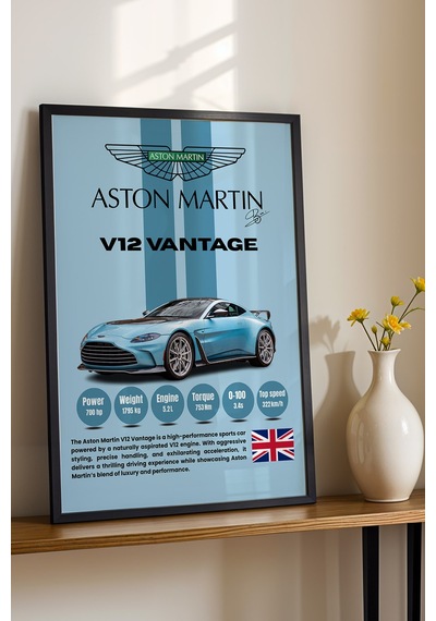 Aston Martin V12 Vantage Araba Tablosu - Teknik Özellikli Otomobil Posteri - Çerçeveli Duvar Dekoru Siyah Aston Martin V12 Vantage Araba Tablosu - Teknik Özellikli Otomobil Posteri - Çerçeveli Duvar Dekoru Siyah