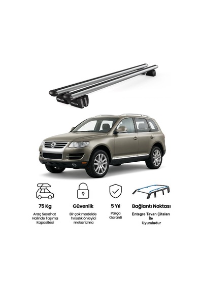 Pençe Volkswagen Touareg 2002-2010 Uyumlu Gri Ara Atkı 109cm Port Bagaj Tavan Barı