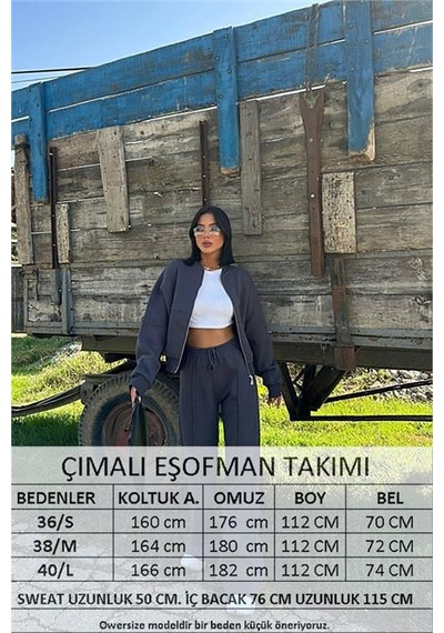 Neşeli Butik Kadın Kışlık Alt Üst Eşofman Takımı Nb0022 - Antrasit Antrasit