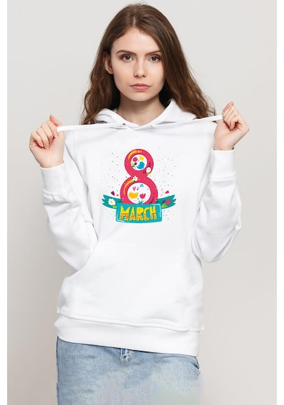 International Women's Day Beyaz Kadın 3ip Kapşonlu Sweatshirt Beyaz