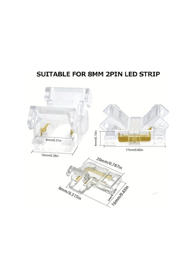 4 Adet 10 Mm Cob Led Şerit Ara Konnektörü 2 Pin Tek Renk Şerit Birleştirme Aparatı Karanlık Alan Bırakmayan Şeffaf Lehimsiz Bağlantı