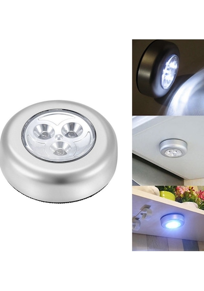 Aklow Kablosuz Spot Pilli Dokunmatik Led Lamba 3 Ledli Dolap Lambası Çoklu Renk