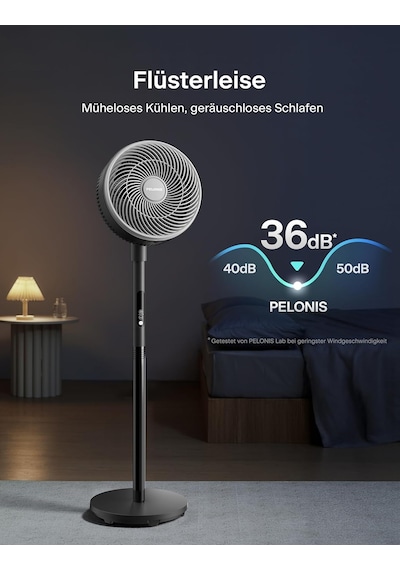 Pelonis Uzaktan Kumandalı Vantilatör, 36db Sessiz Çalışma, Hız Ayarı, 60-111cm Ayarlanabilir Yükseklik, Dikey Ve