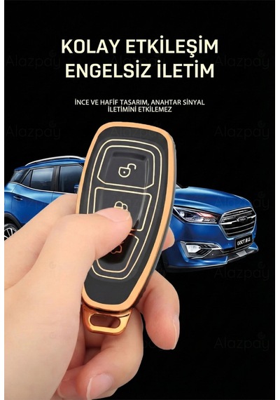 Ford Focus Fiesta Mondeo Kuga C Max B Max Gold Kenar Tpu Anahtar Kılıfı Siyah