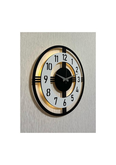 Pey Aksesuar Işıklı Ahşap Duvar Saati 48 Cm Dekoratif Modern Tasarım Beyaz