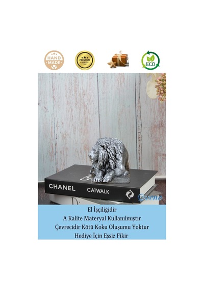 Dekoratif Biblo Yeleli Aslan Heykel El Yapımı Hediyelik Süs Eşyası Model Aslan3 - Gümüş Eskitme
