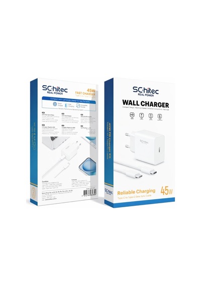 Schitec 45w Type-c Çıkışlı Hızlı Şarj Aleti Type-c To Type-c Kablolu Set Beyaz Sc007