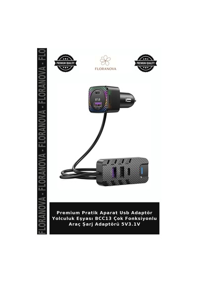 Premium Pratik Aparat Usb Adaptör Yolculuk Eşyası Bcc13 Çok Fonksiyonlu Araç Şarj Adaptörü 5v3.1v