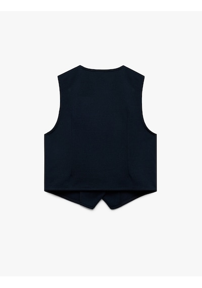 Koton V Yaka Kolsuz Düğmeli Viskon Crop Yelek Lacivert 6wkg60019ak Lacivert