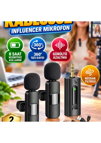 Kablosuz Yaka Mikrofonu 8 Saat Kullanım, 360 Ses Kaydı, Gürültü Azaltma Ve Rüzgar Filtresi