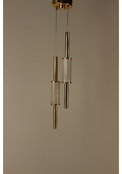Lüks Gold 2'li Çubuk Formlu Buzlu Camlı Modern Tasarım Avize Eskitme