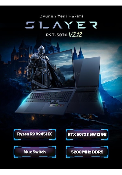 Game Garaj Slayer R9T-5070 V2.12 C3 R9-8945HX 64 GB 2 TB SSD RTX5070 16" Free Dos Dizüstü Bilgisayar