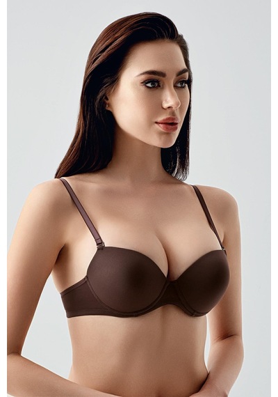 New Bra Kadın B Kap Desteksiz Basic Saten Görünümlü Sütyen Kahve 7025 Kahverengi